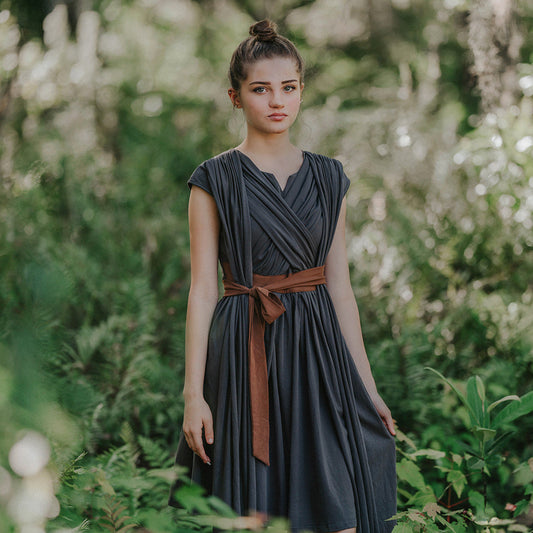 Adult women’s grey galactic hero dress inspired by space adventures and sci-fi heroines
Keywords: adult space dress, women’s sci-fi costume dress