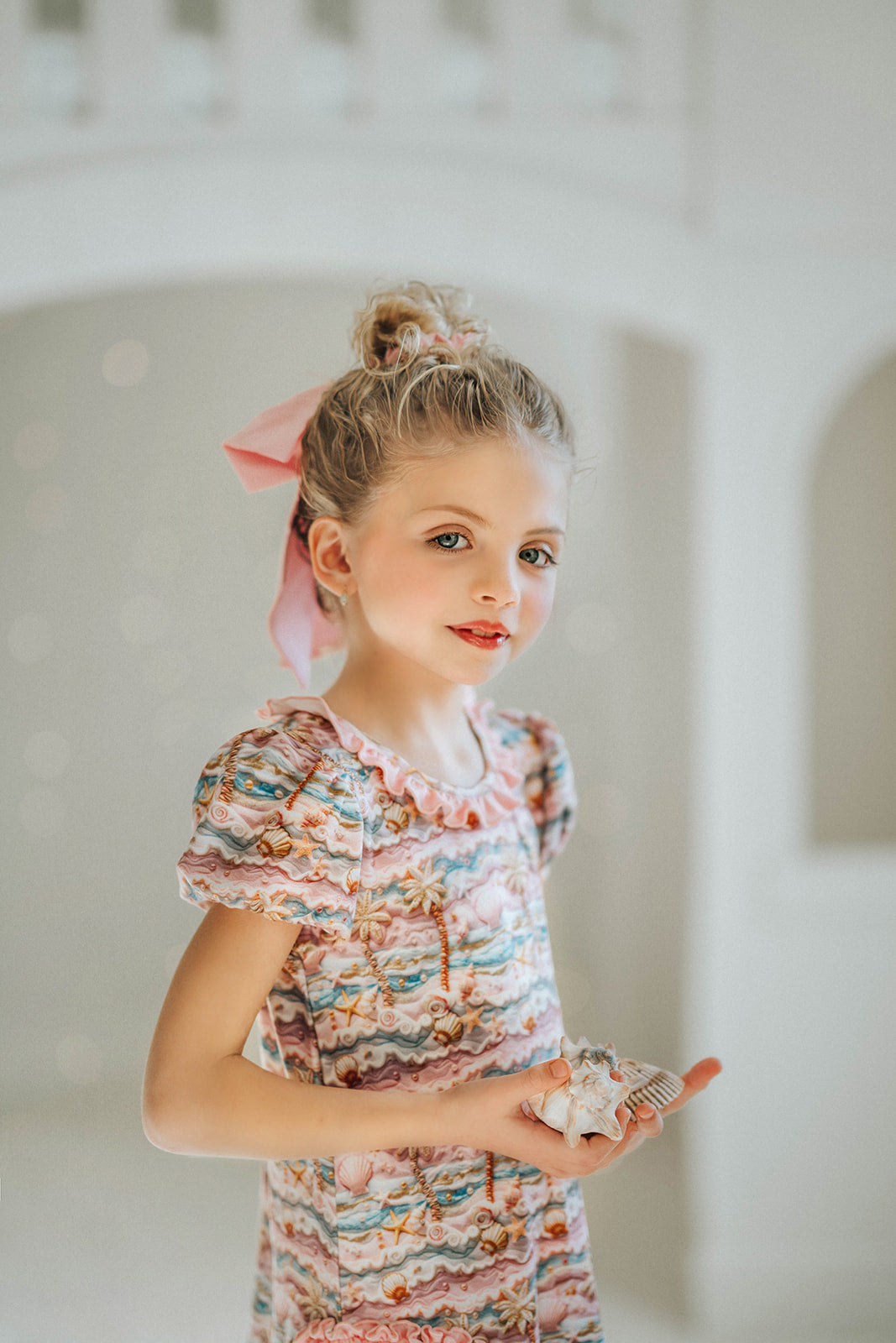 Mermaid Beach night gown. Perfect for princess sleepover. Seashells and soft ruffles. Pink with cap sleeves.