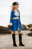 Girls’ pirate costume dress in royal blue with twirly skirt and pockets – perfect for dress up, Halloween, or imaginative play