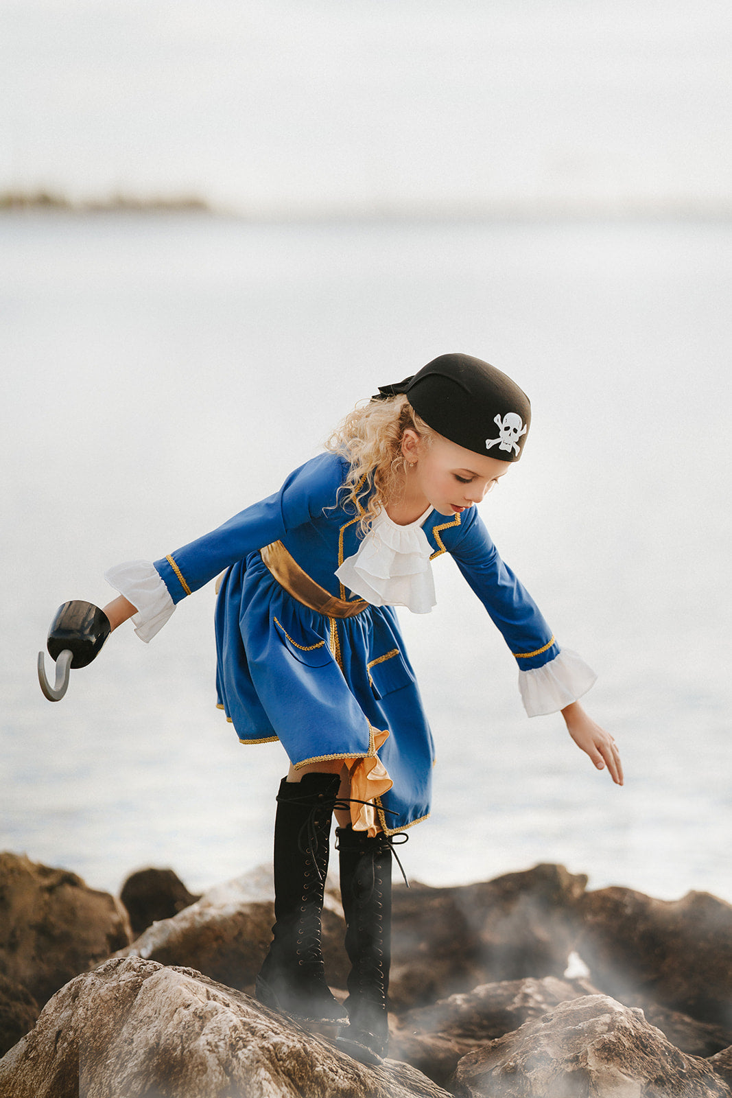 Elegant boutique girls pirate dress with gold trim and full skirt – pirate princess costume for toddler and child sizes 2–14