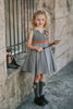 Magical character dress-up for girls: soft cotton wizard costume twirl dress with attached schoolhouse tie, short puff sleeves, and full circle skirt