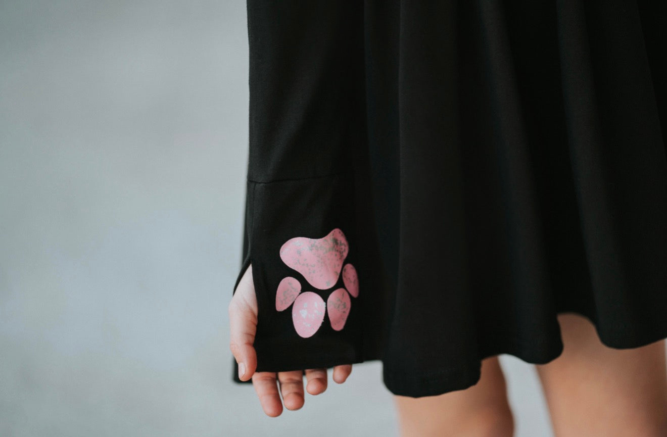 Black Kitty Twirl Dress with Paws