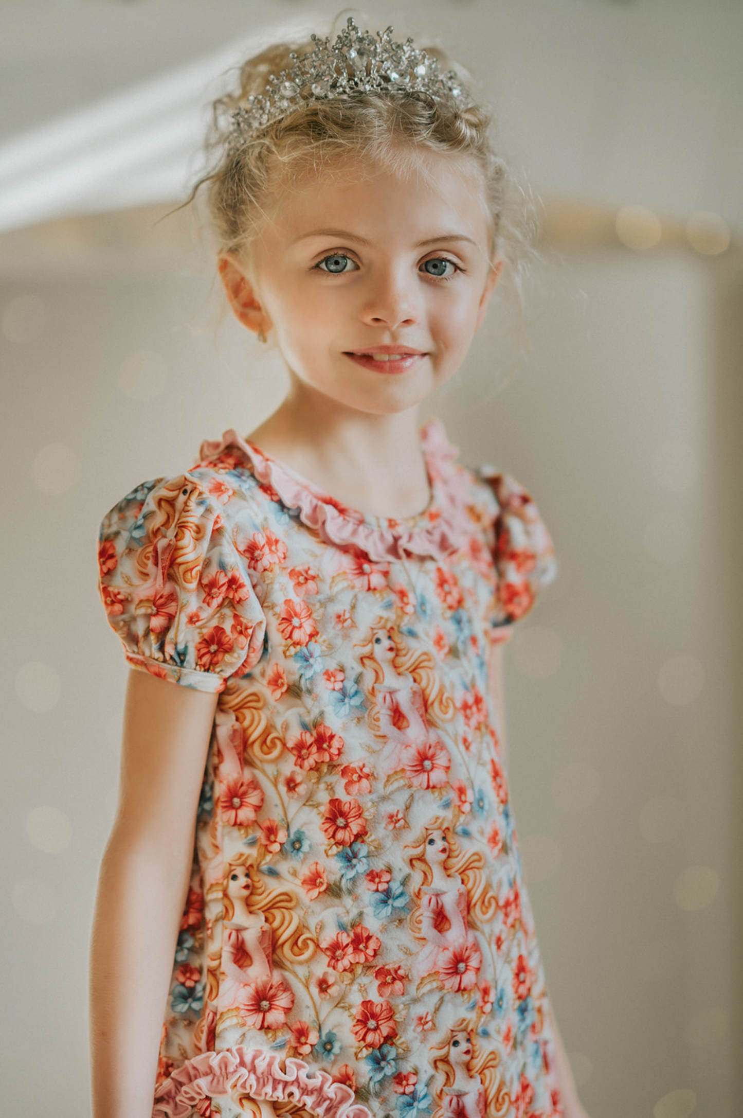 Toddler Sleeping Beauty Princess Pajamas . Pink ruffle and swirl detail with flower and princess graphics. Soft fabric and cute puff sleeves.