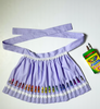 purple crayon apron for kids with pockets for art supplies and white ruffle trim
Keywords: kids crayon apron, purple art apron for girls