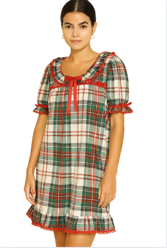 Limited Release: The Marie Night Gown in White Plaid