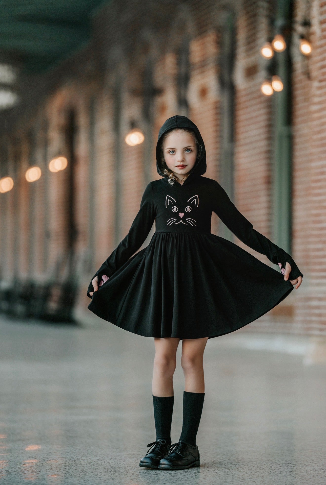 Black Kitty Twirl Dress with Paws