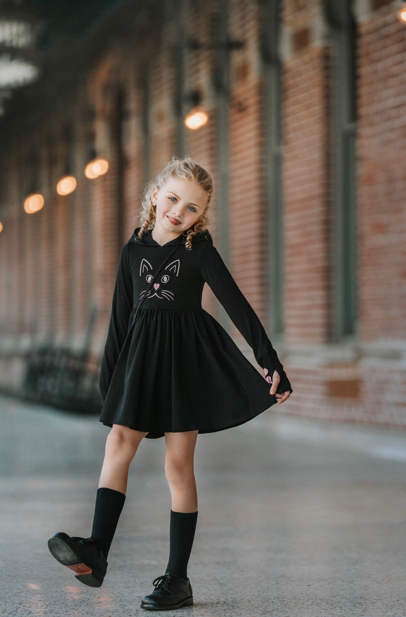 Black Kitty Twirl Dress with Paws – Only Little Once