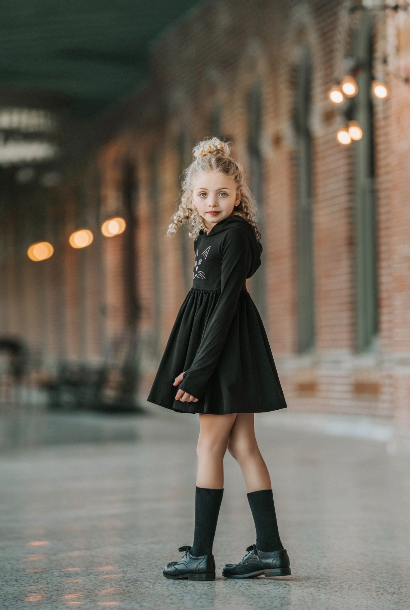 Black Kitty Twirl Dress with Paws