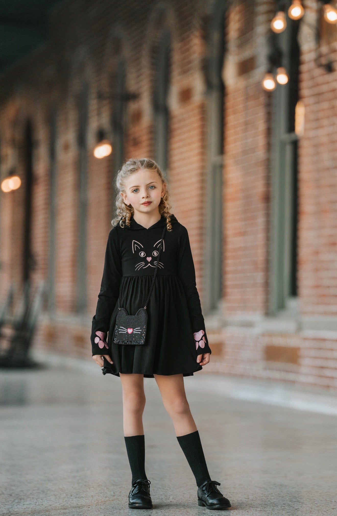 Black Kitty Twirl Dress with Paws