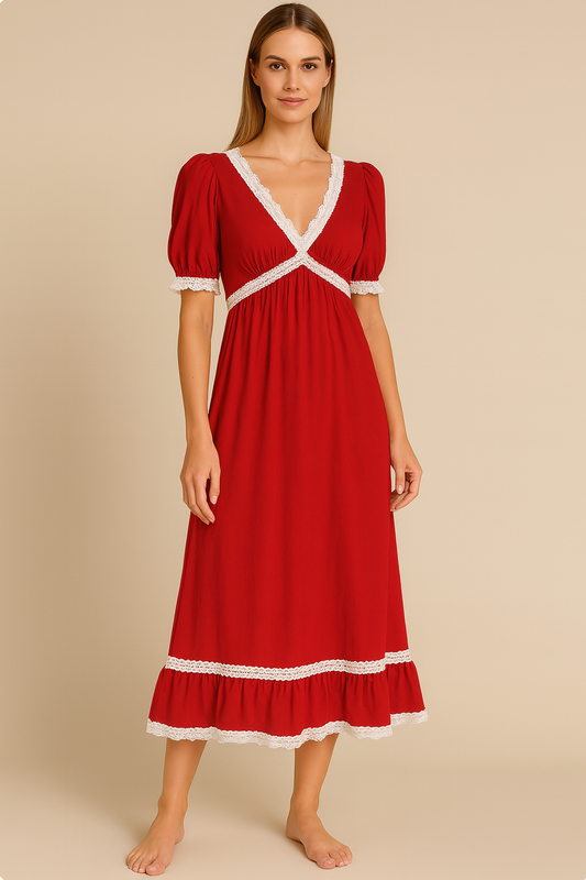LIMITED RELEASE: The Audrey Night Gown in Red with White