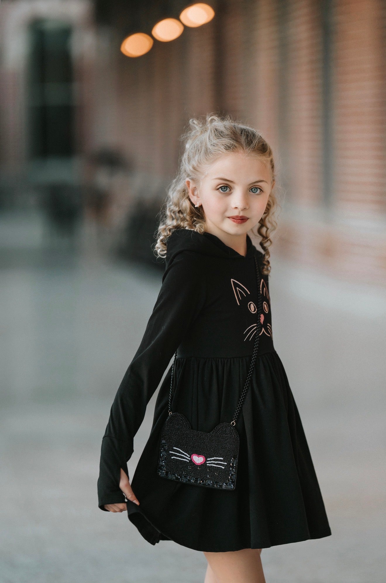 Black Kitty Twirl Dress with Paws