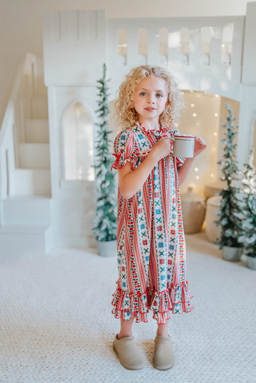 Vinterdal Scandinavian Christmas nightgown for girls with Nordic Fair Isle snowflake print, inspired by Frozen princess Anna and Elsa.

Frozen-inspired girls’ holiday nightgown featuring red and blue Nordic Fair Isle pattern, ruffled hem, and festive Christmas details.

Scandinavian princess nightgown with Fair Isle snowflake design, perfect Christmas sleepwear for Frozen fans and holiday photos.