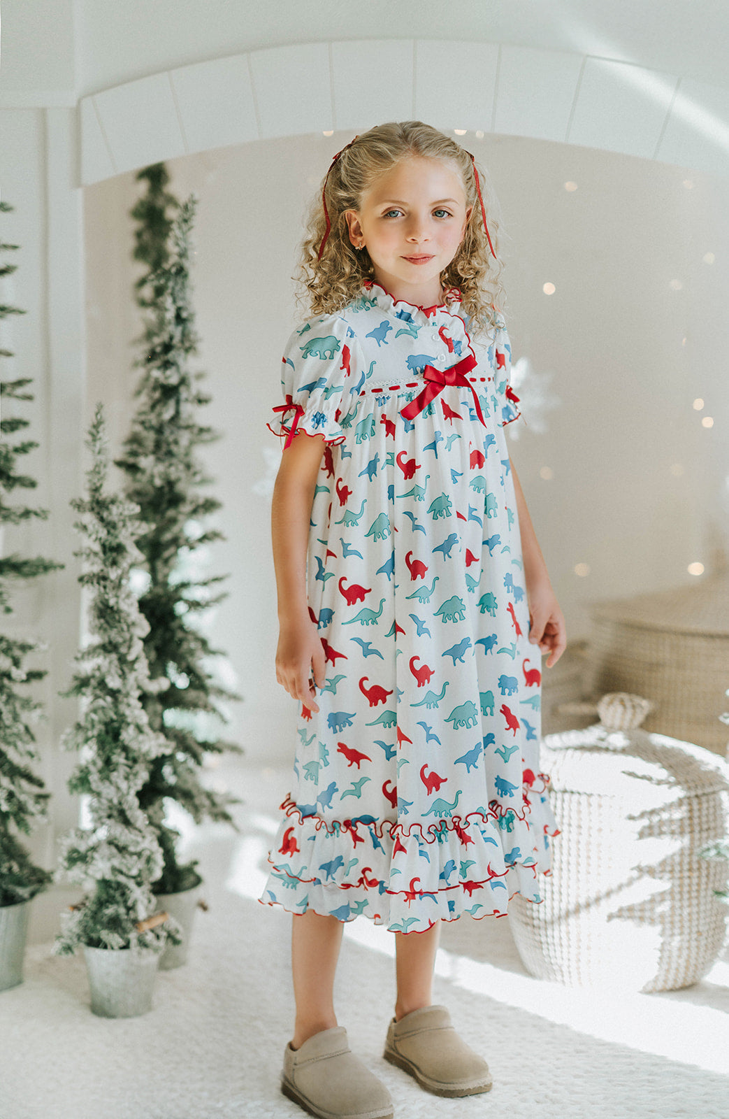 dinosaur christmas dress white christmas dresses Christmas Dinosaur Dress with Pockets