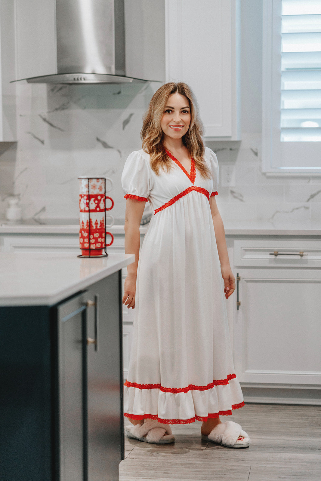 Limited Release: The Audrey Night Gown in White with Red