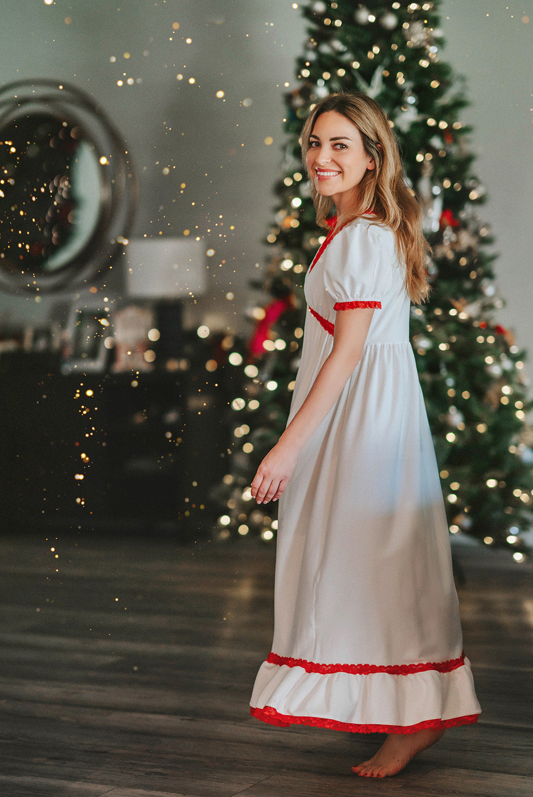 Limited Release: The Audrey Night Gown in White with Red