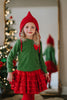 A young girl is wearing an earthy green chenille sweatshirt with a red heart applique on the left chest.  The cozy sweatshirt is sure to grow your heart at least 3 sizes. 