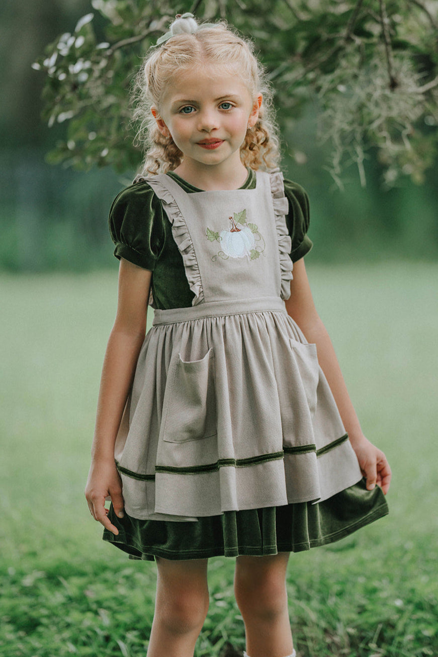 Harvest Pinafore and Green Velvet Dress 2-Green Velvet Dress (only)