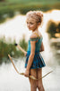Scottish archer one-piece bathing suit with off-shoulder straps and golden knot trim, styled for adventurous girls

Tartan princess swimsuit with corset-style top and pleated sides, designed for play, pool, and pretend royalty

Celtic warrior girls swimsuit with gold embroidery and blue plaid accents, inspired by fairytales and Highland legends