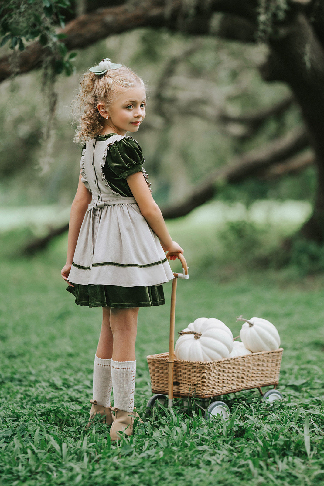 Harvest Pinafore and Green Velvet Dress 2-Green Velvet Dress