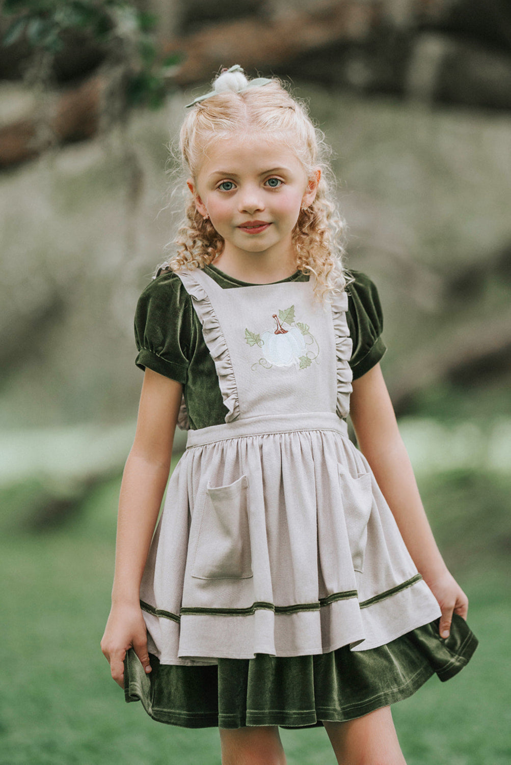 Harvest Pinafore and Green Velvet Dress 2-Green Velvet Dress