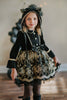 Girl wearing black velvet cat costume dress with gold embroidery, hooded ears, and satin bow, styled for Halloween or dress-up play

Elegant girls Halloween cat dress with hooded velvet top, gold lace trim, and full embroidered skirt, styled for spooky season

Gothic black and gold cat costume for girls with velvet hood, embroidered skirt, and satin bow, perfect for Halloween photoshoots

Child in hooded black cat dress with gold embroidery and velvet bodice, styled for Victorian Halloween or fairytale play