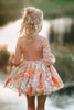 Fairy tutu dress for girls with floral embroidered cape – soft peach and orange fall costume for imaginative play and twirling fun