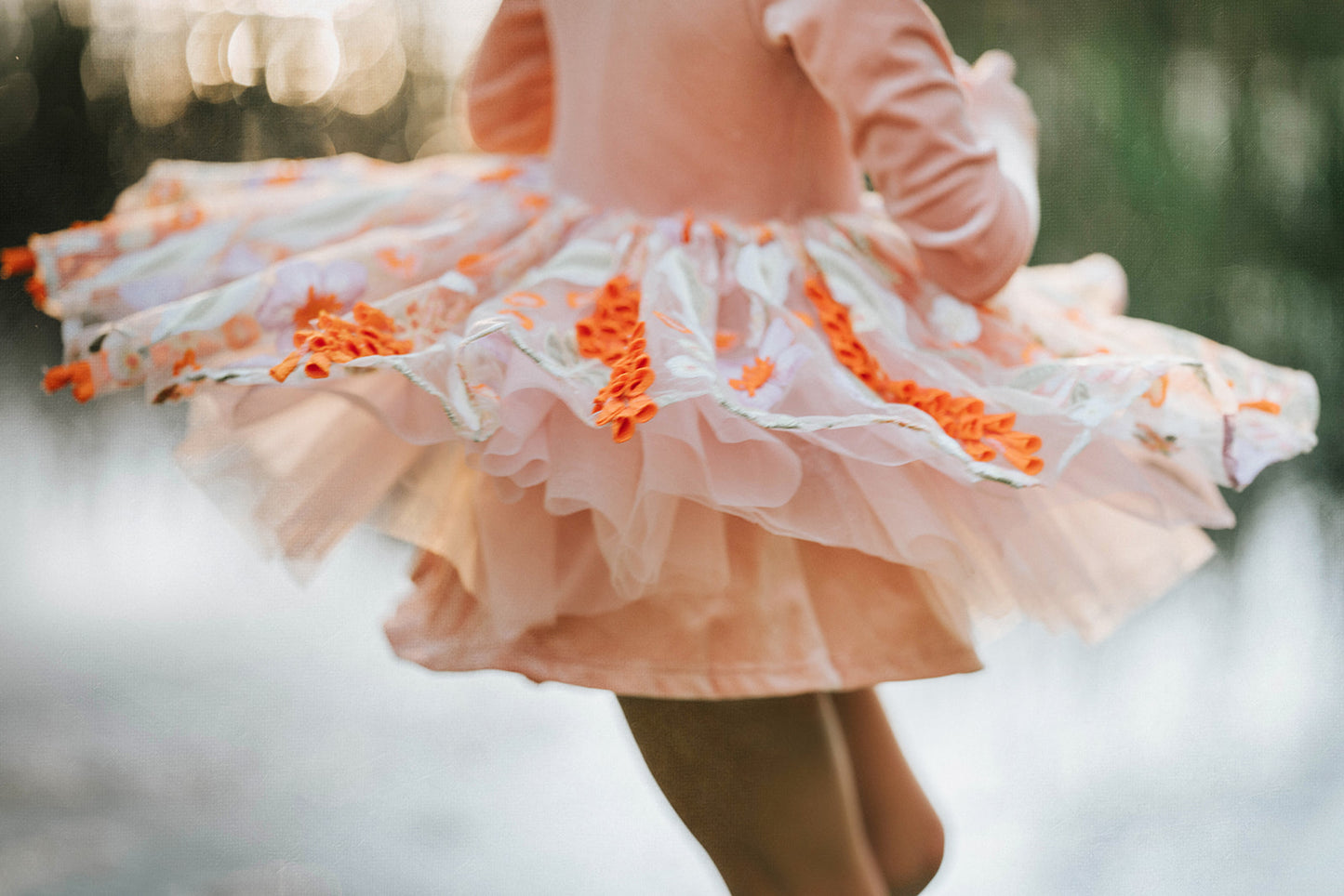 Twirl dress for toddler girl – peach fairy dress with pumpkin-themed cape and embroidered mesh skirt, ideal for autumn events