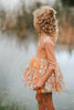 Fairy tutu dress for girls with floral embroidered cape – soft peach and orange fall costume for imaginative play and twirling fun
