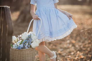 Madeline Blue and White Striped Seersucker Dress