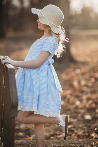 Madeline Blue and White Striped Seersucker Dress