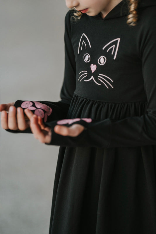 Black Kitty Twirl Dress with Paws