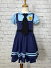 Toddler to tween Judy Hopps costume dress with pleated navy skirt, striped trim, and puff sleeve top styled like a bunny cop uniform

Girls Disneybound Judy Hopps dress with black tie, badge emblem, and blue colorblock police design, perfect for costumes and pretend play

Zootopia Judy Hopps cosplay dress for girls with puff sleeves, navy skirt, and gold badge on faux vest bodice