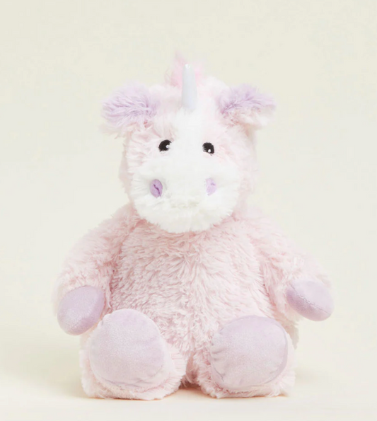 A pink and purple soft fuzzy unicorn warmie.