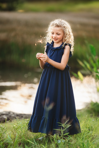 Abigail Ruffle Maxi Gown in Navy