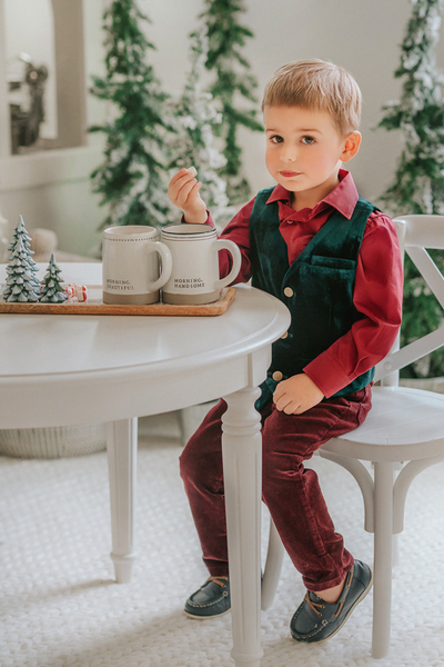 Very Merry Evergreen Velvet Boys Vest – Only Little Once