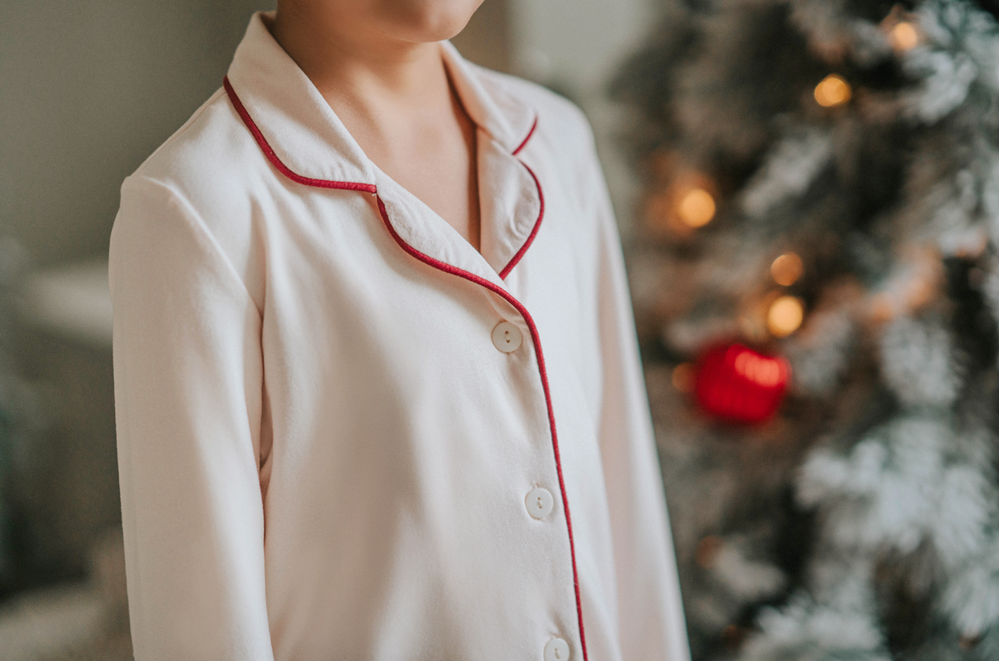 Unisex Pj's in Ivory Bisque with Maroon Trim