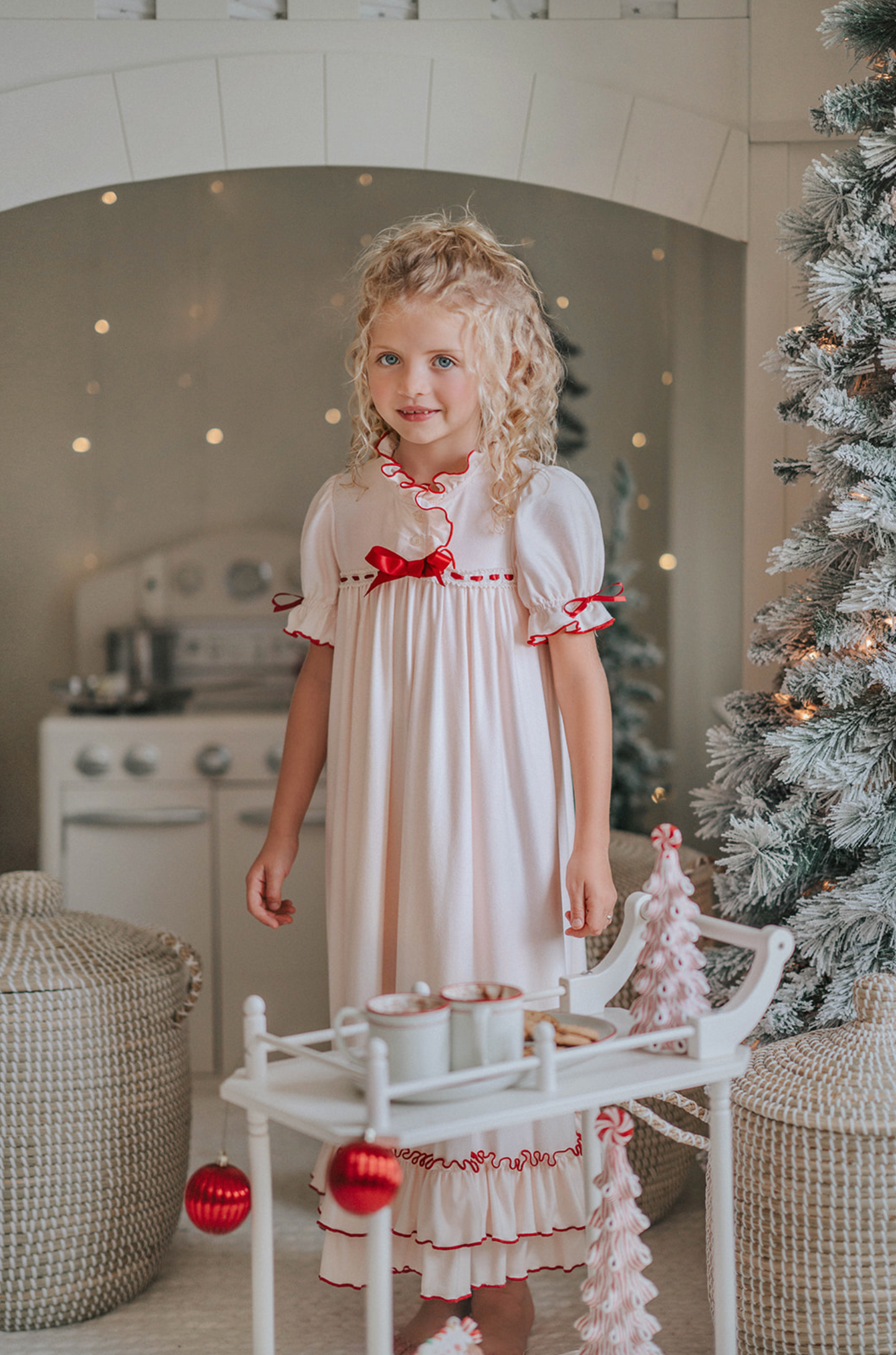 The Original Clara Gown in Ivory Bisque with Maroon Trim