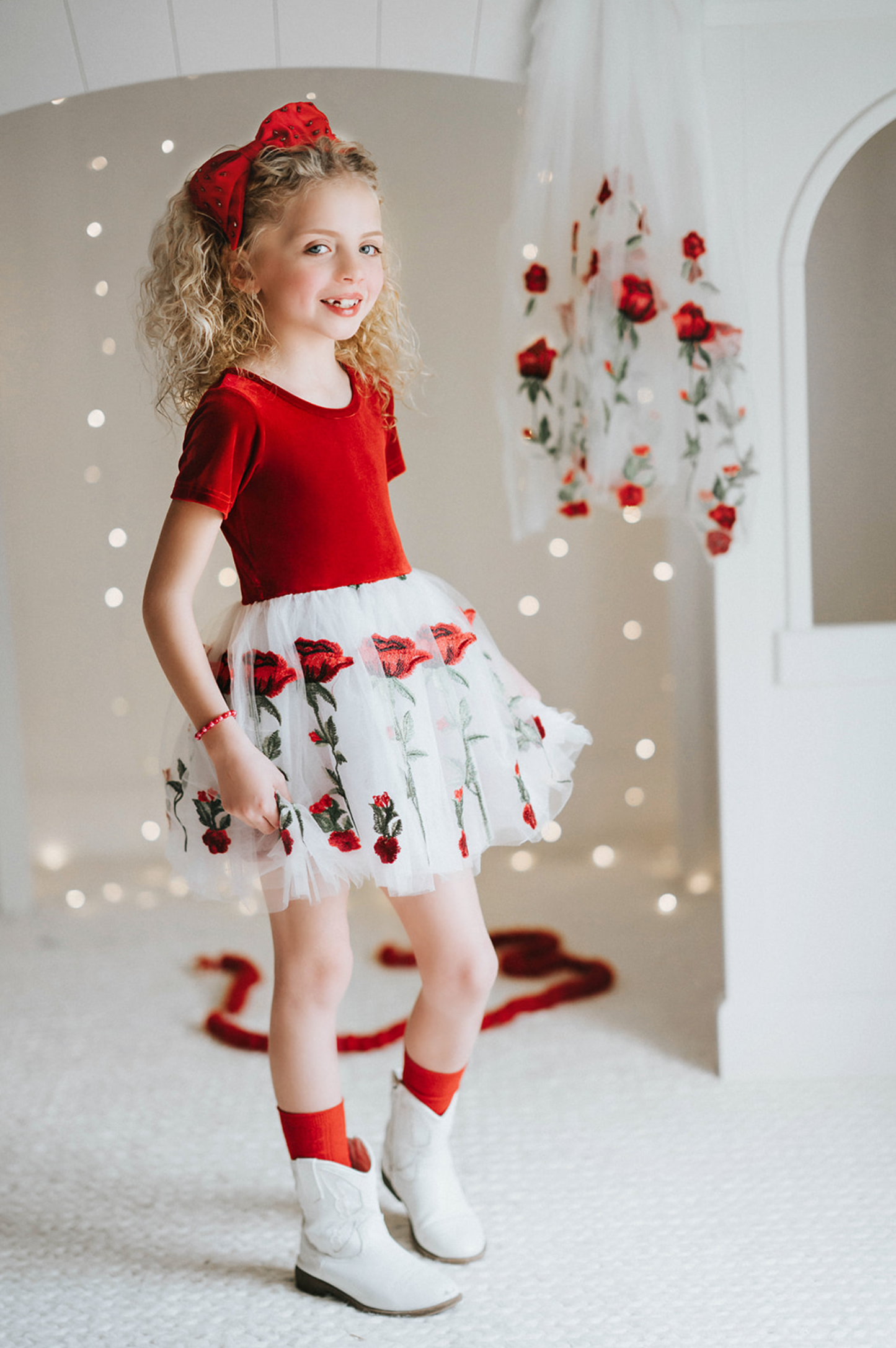 Red Rose Embroidered Princess Tutu Dress