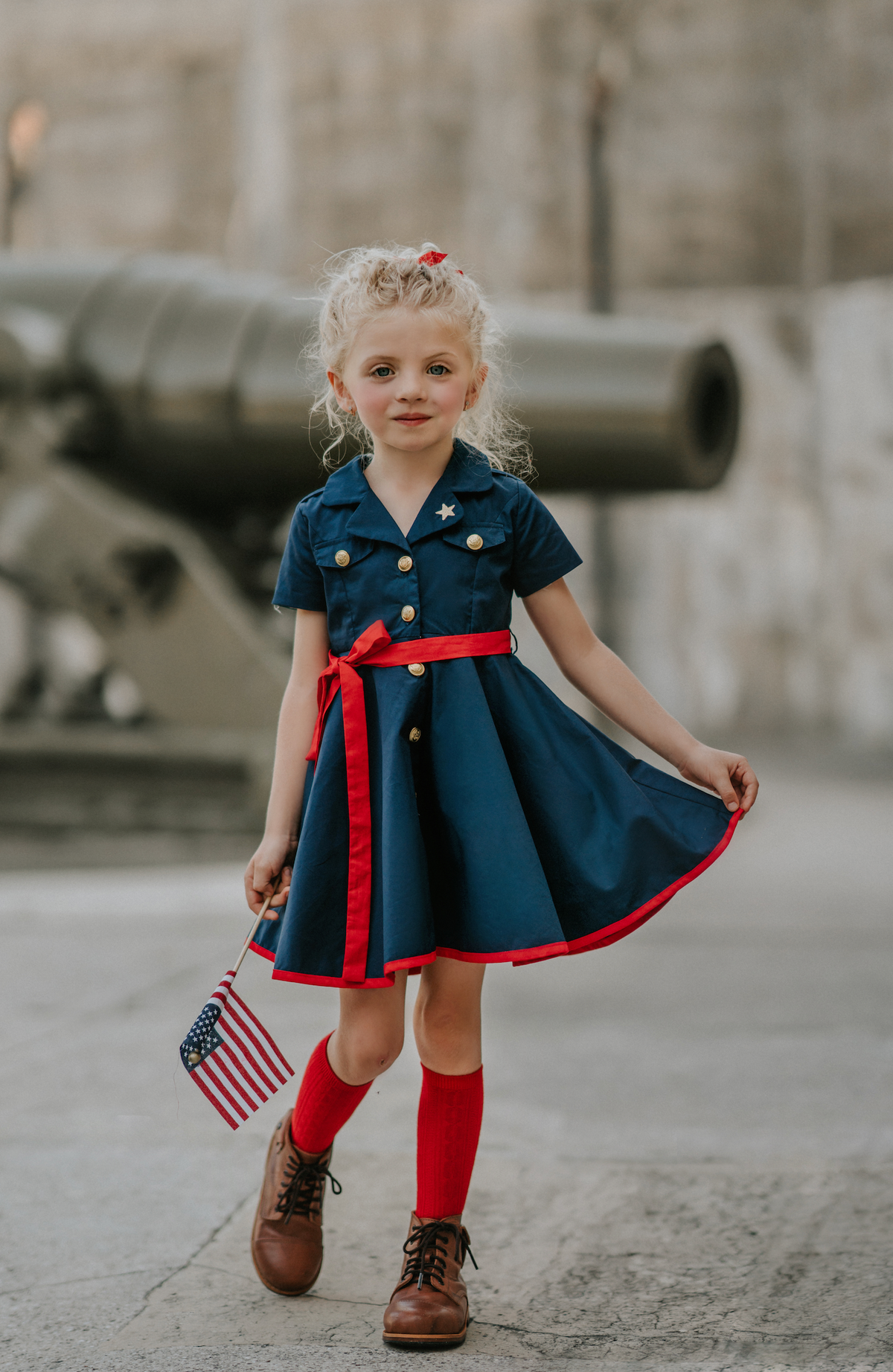 Home Of The Brave Navy Blue and Red Twirl Dress