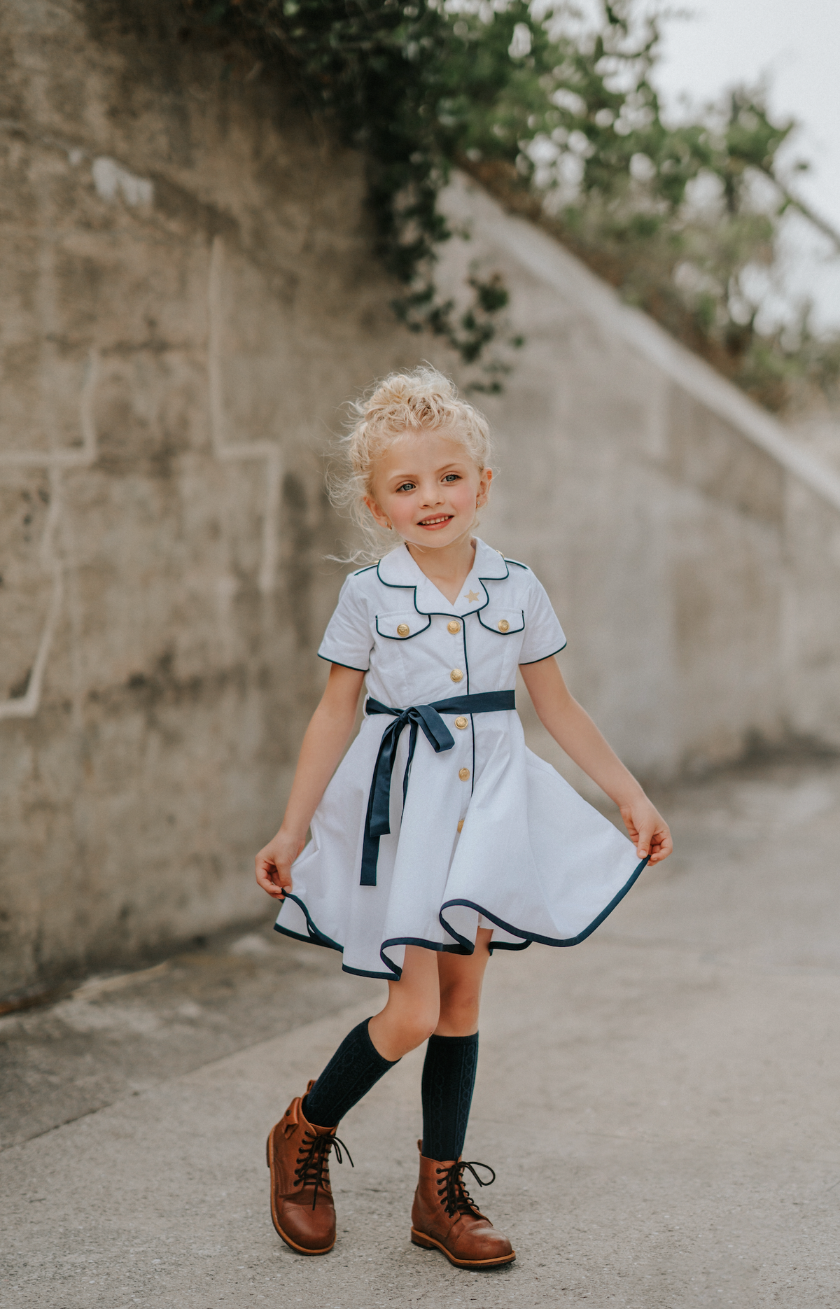 Home Of The Brave White and Navy Blue Twirl Dress