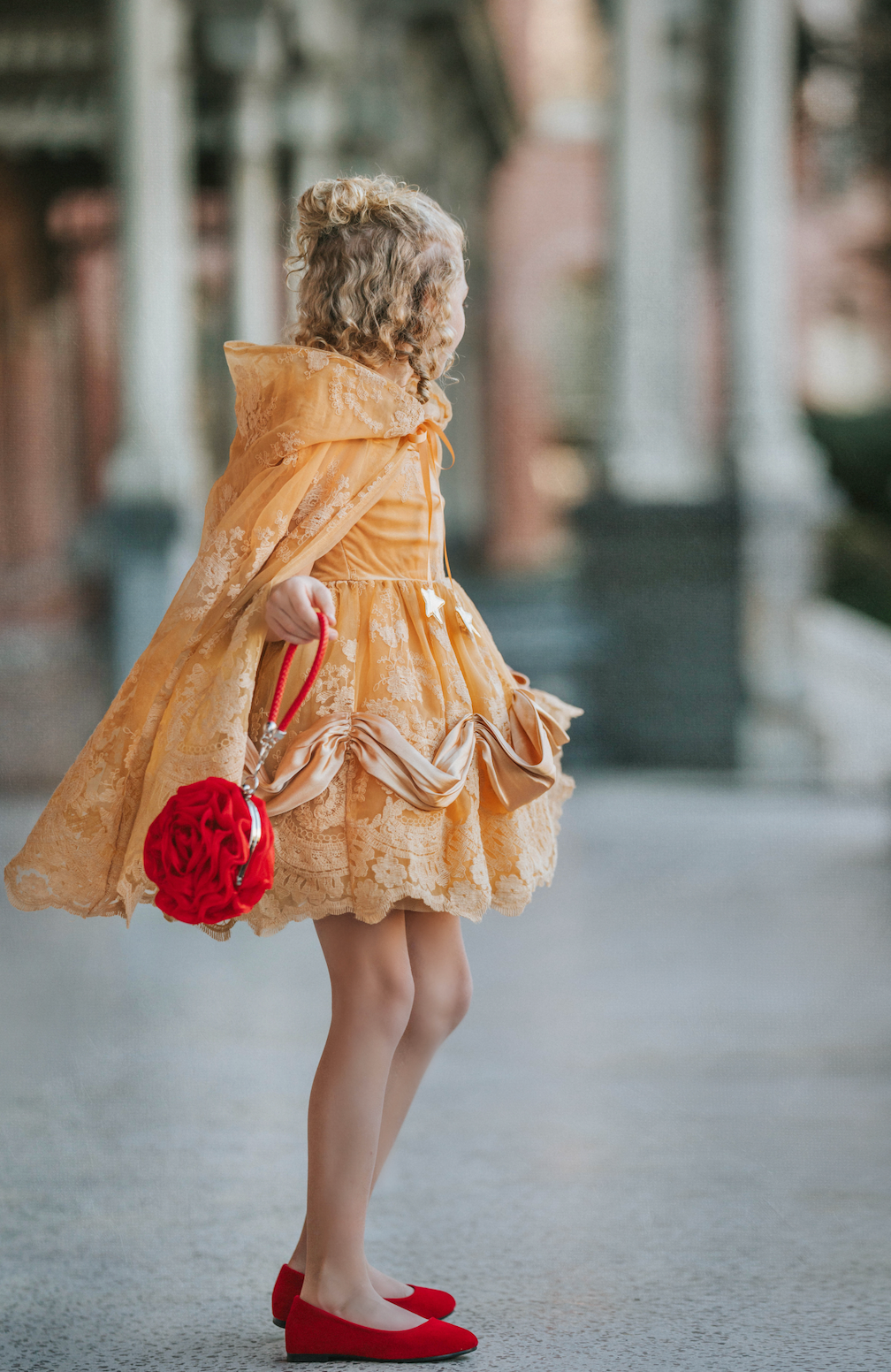 red lace cape dress Coast Lace Cape Gown in Red