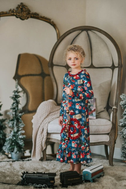 Christmas Train Swirl Gown – Only Little Once Christmas Train Swirl Gown – Only Little Once