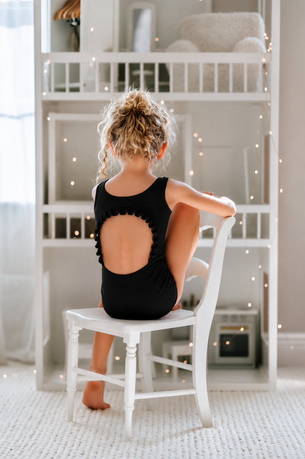 Ruffle Back Leotard in Classic Black