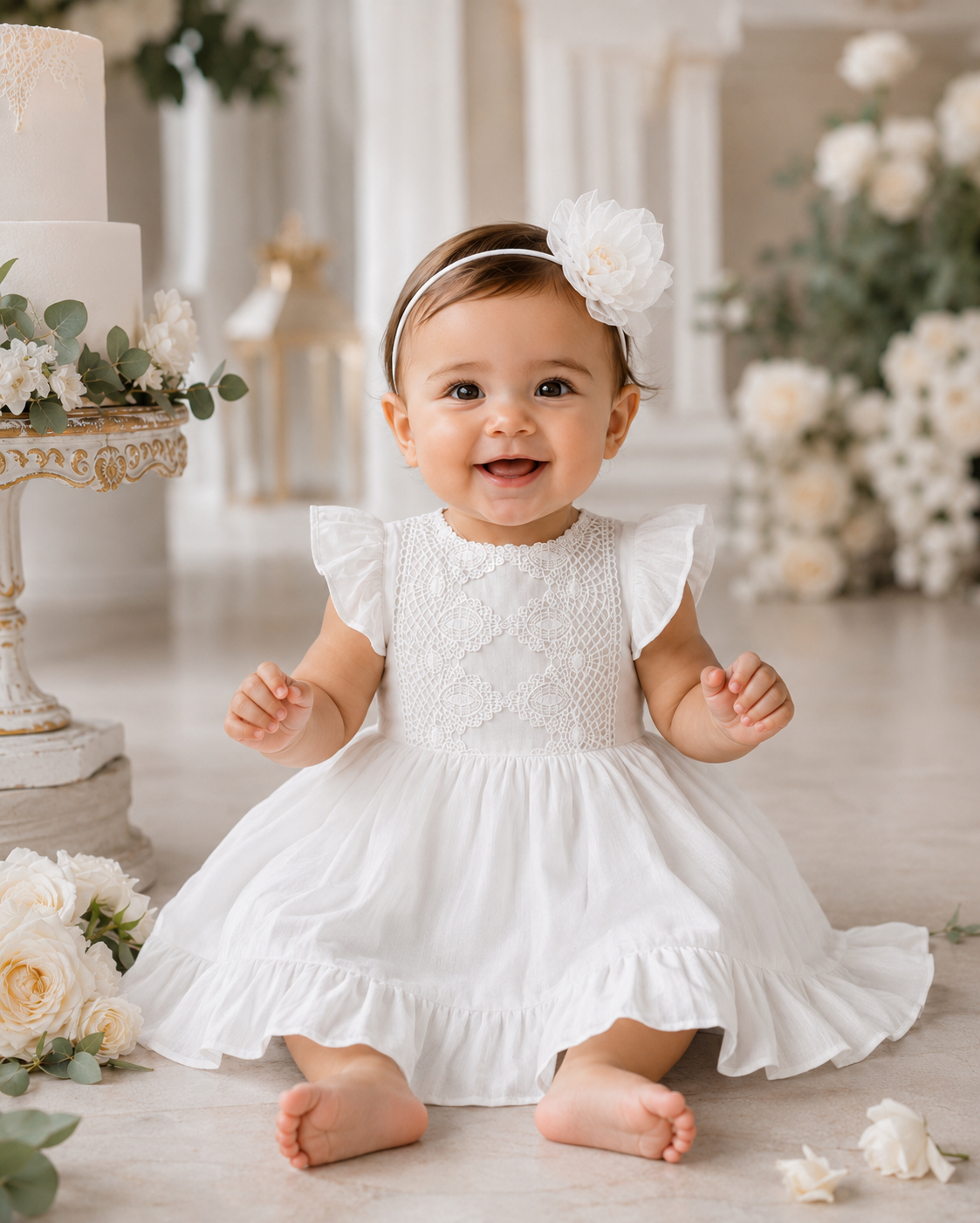 Ethel Fancy Pinafore in Soft White – Only Little Once