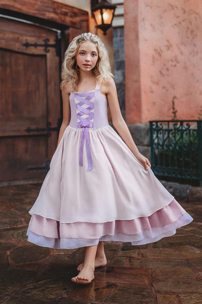 rapunzel themed prom dress Inspired Dress, Purple Ball Gown featuring delicate lace and tiered layers Rapunzel-Inspired Purple Prom Dresses for