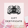 The Only Little Once Gift Cards feature a pink design with a black and white emblem displaying two unicorns and a crown encircling the text "OLO Only Little Once." Beneath the emblem, "GIFT CERTIFICATE" is prominently displayed. With two glittery wrapped presents in the bottom right and left corners, this gift card makes an ideal last-minute gift.