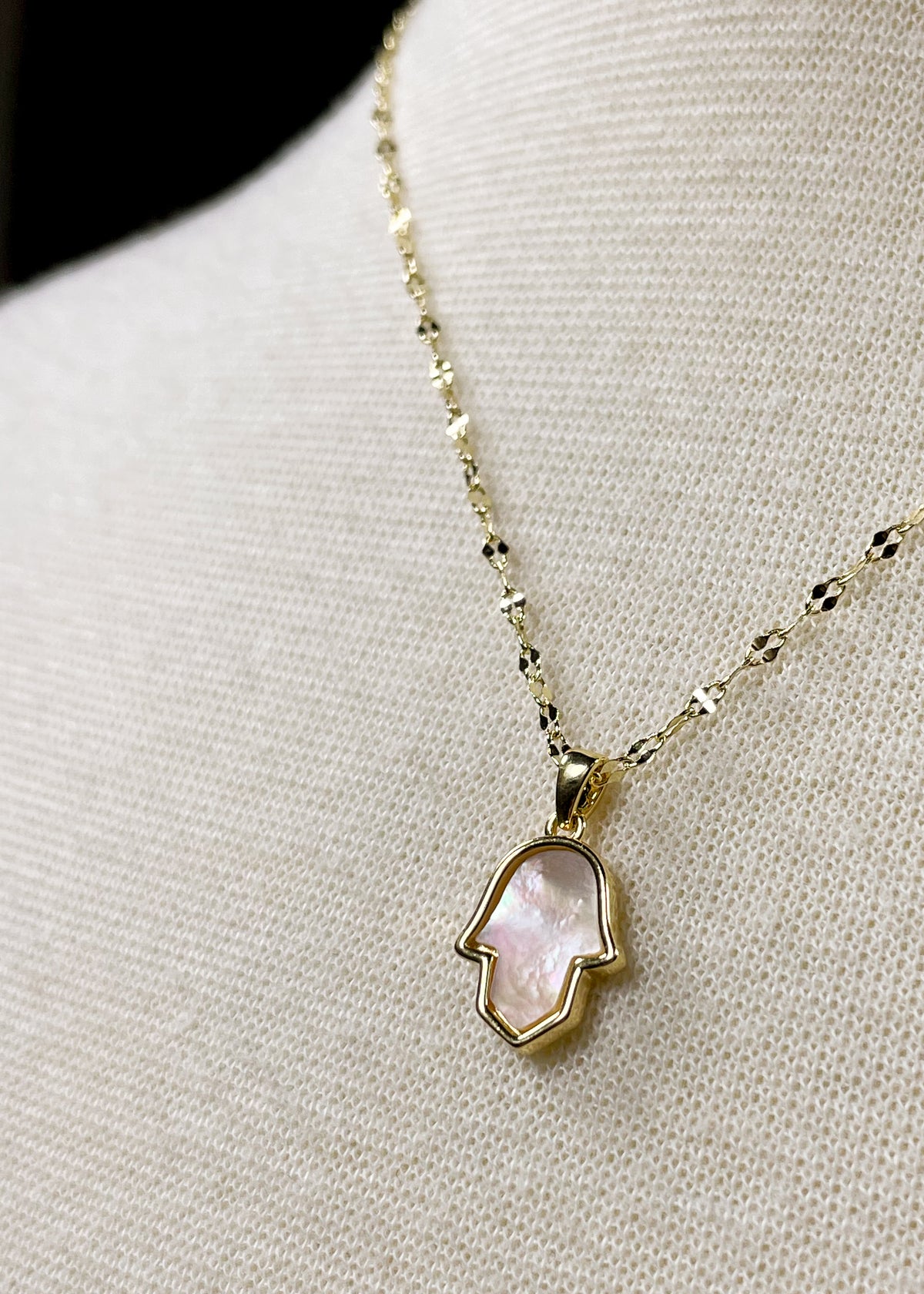 Mother of Pearl Hamsa Pendant Necklace