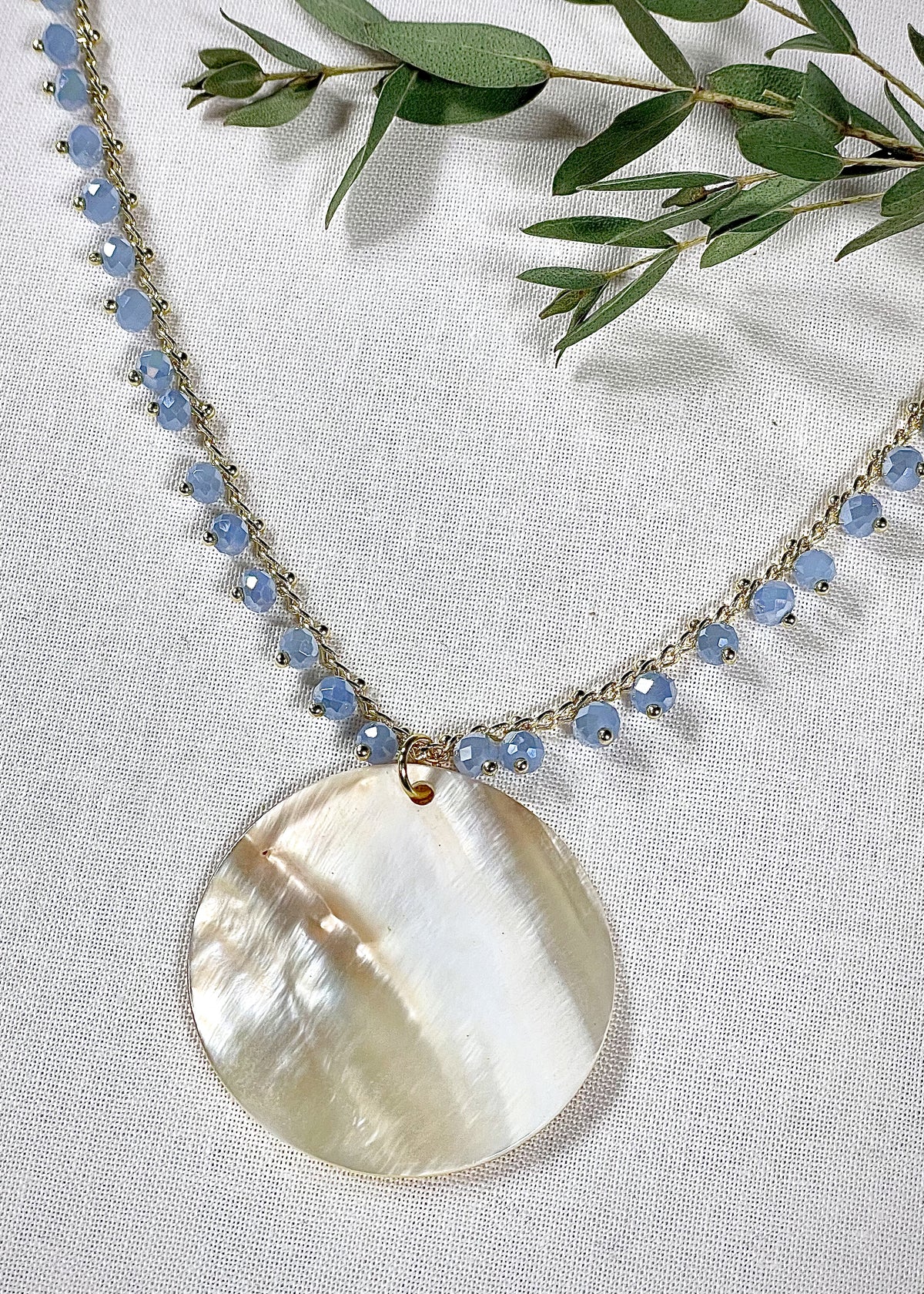 Mother of Pearl Pendant and Crystal Accent Necklace