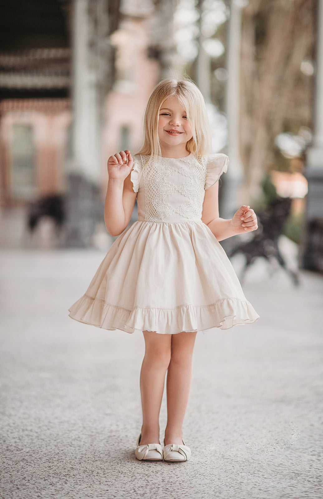 Ethel Fancy Pinafore in Antique Ivory Only Little Once Ethel Fancy Pinafore in Antique Ivory Only Little Once